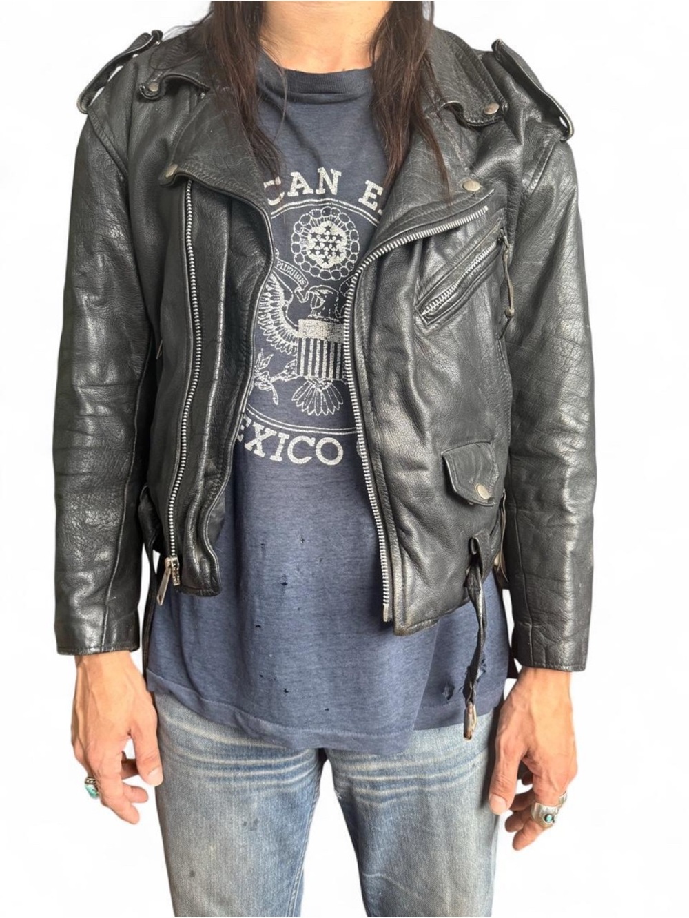 80s black leather motorcycle jacket